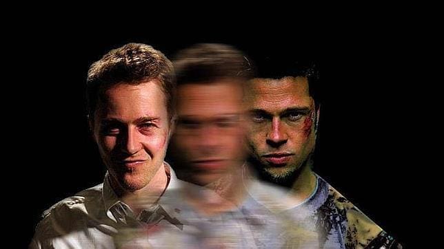 Izquierda: Edward Norton. Derecha: Brad Pitt. En el centro, una fusión de ellos, una imagen que representa todo Fight Club.