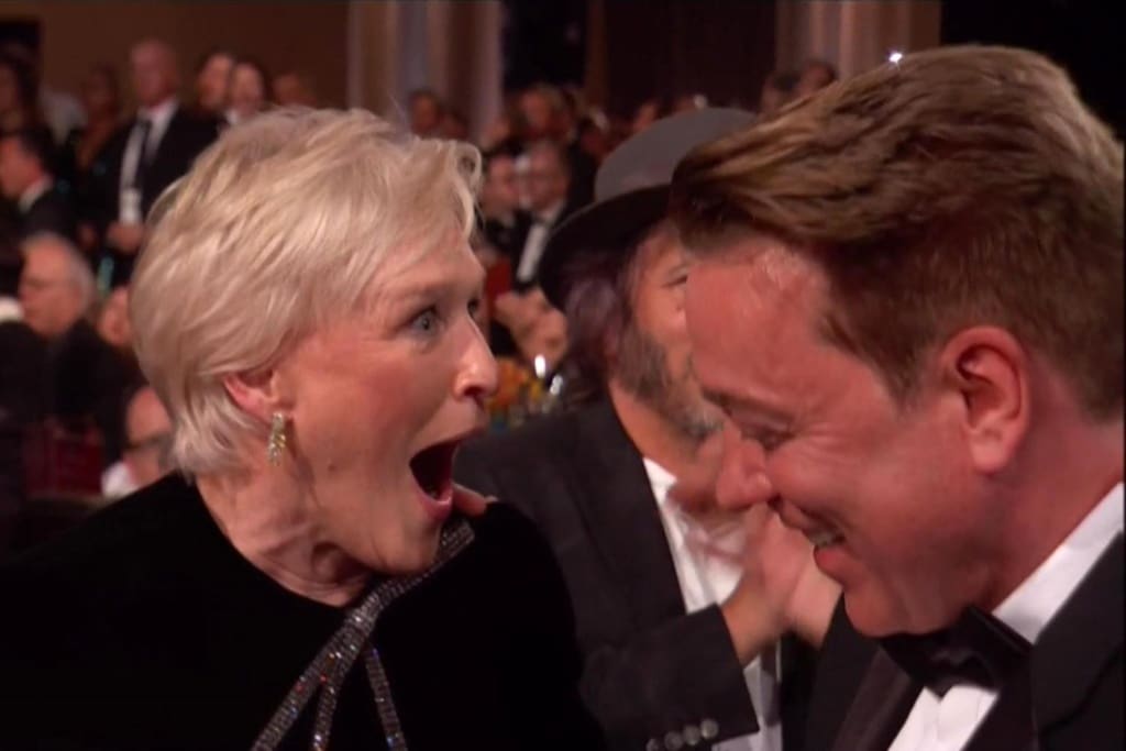 La cara de Glenn Close al enterarse que el premio era de ella