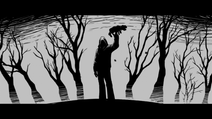 Secuencia de animación que representa uno de  los “misterios” que aparecen en la película: El asesino de perros.