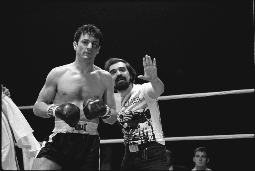 Martin Scorsese y Robert De Niro en el rodaje de Toro Salvaje (1980).