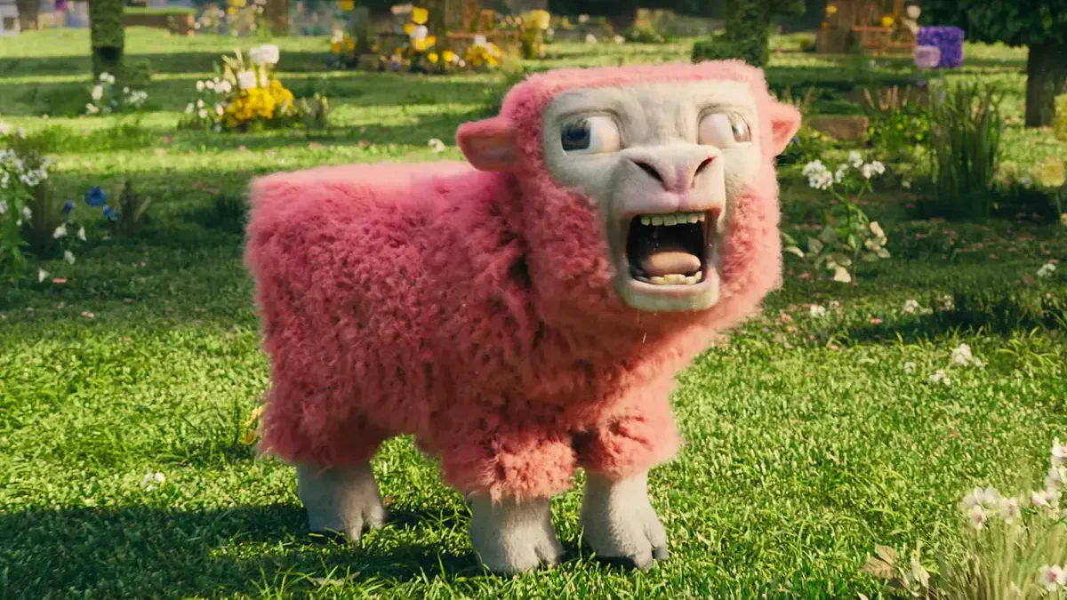Una de las críaturas del mundo de minecraft que aparece en la pelicula, la oveja rosada

